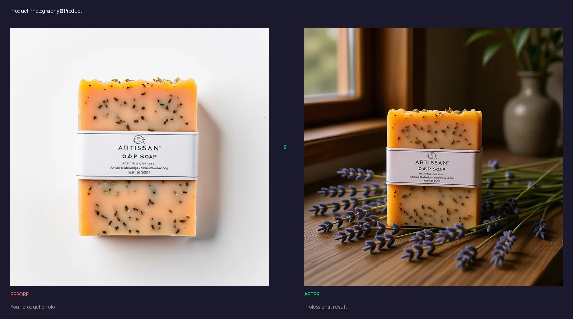 Product photography before and after