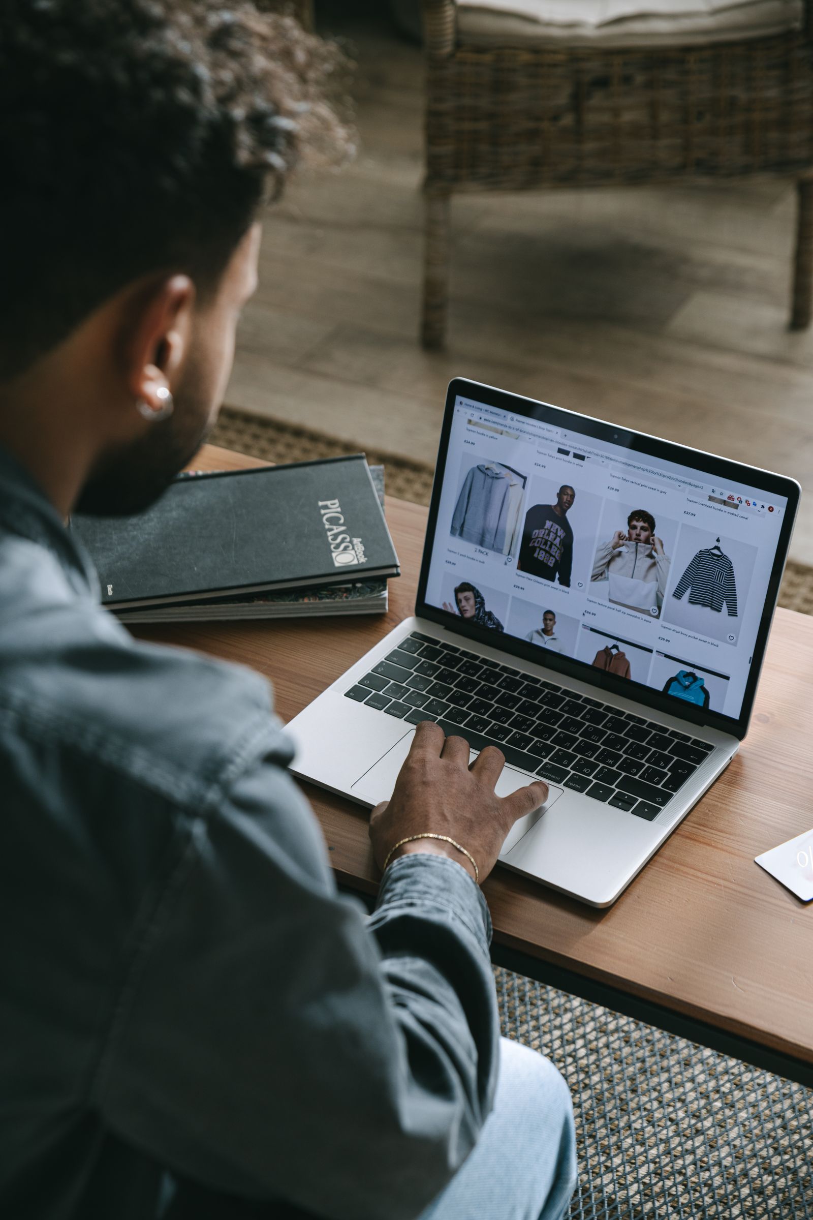 Online store search results shown on a laptop